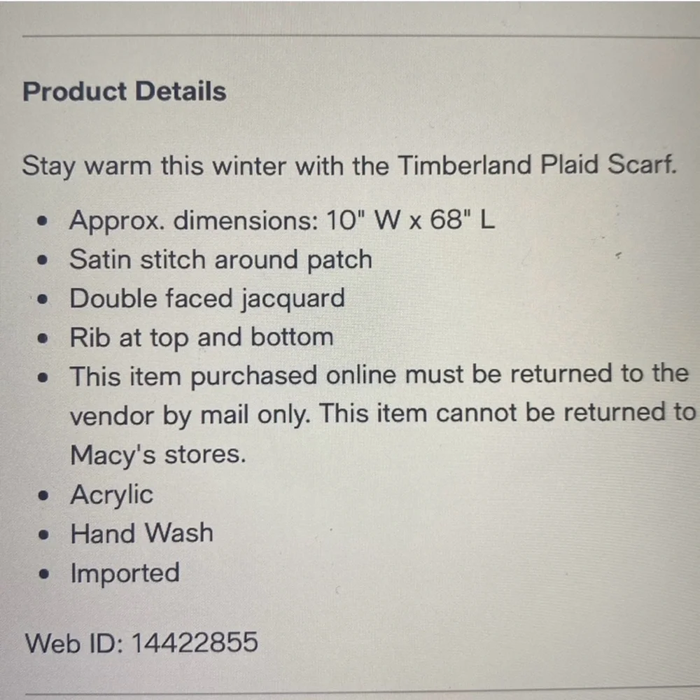 NWT Timberland Scarf Buffalo Plaid Beige Off-White FabFitFun Fall NEW 10